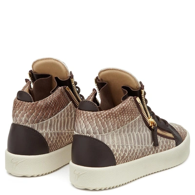 Shop Giuseppe Zanotti - Python-embossed Leather Mid-top Sneaker Kriss In Brown