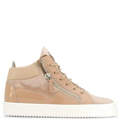 Shop Giuseppe Zanotti - Velvet And Patent Leather Mid-top Sneaker Kriss In Pink