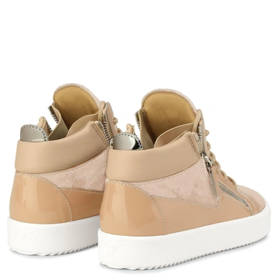 Shop Giuseppe Zanotti - Velvet And Patent Leather Mid-top Sneaker Kriss In Pink