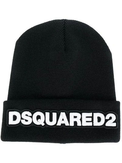 Shop Dsquared2 Logo Knitted Beanie In Black