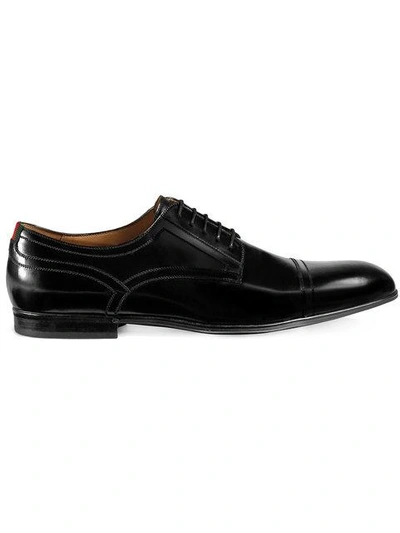 Shop Gucci Leather Lace-up With Web In 1060 Black