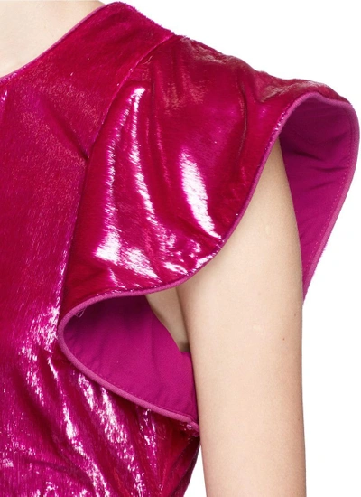 Shop Self-portrait Asymmetric Sleeve Frill Velvet Mini Dress