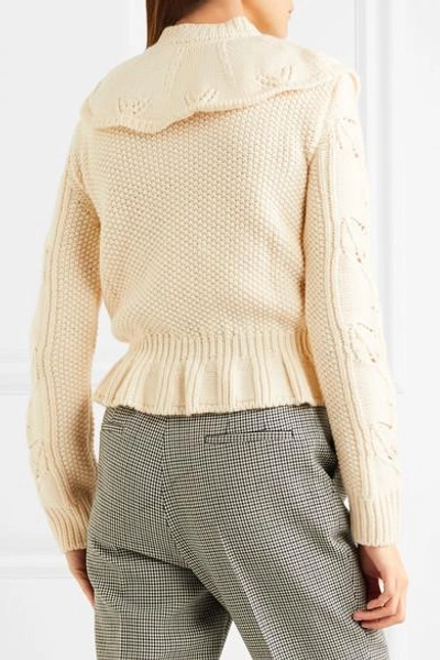 Shop Red Valentino Ruffled Wool Sweater In Ecru