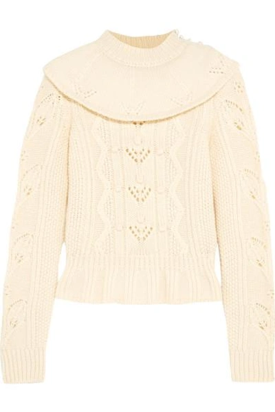 Shop Red Valentino Ruffled Wool Sweater In Ecru