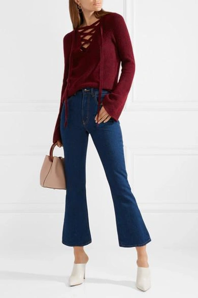 Shop L Agence Candela Lace-up Knitted Sweater In Burgundy