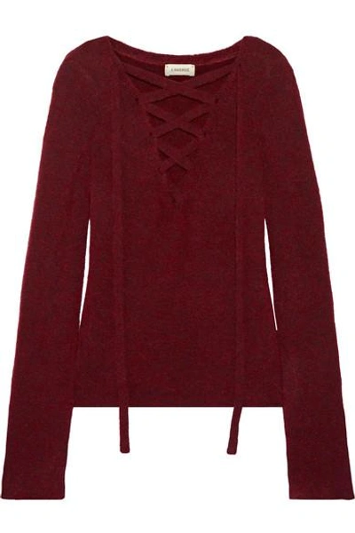 Shop L Agence Candela Lace-up Knitted Sweater In Burgundy