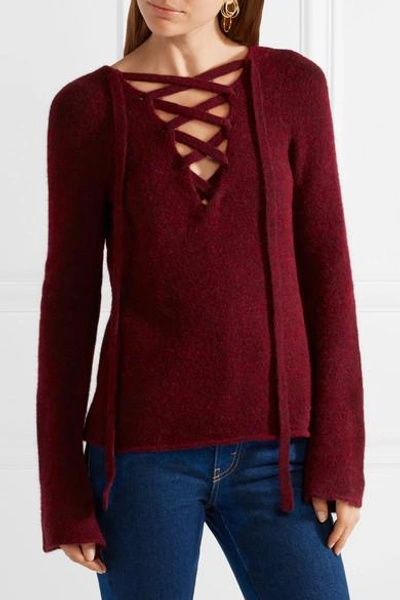 Shop L Agence Candela Lace-up Knitted Sweater In Burgundy
