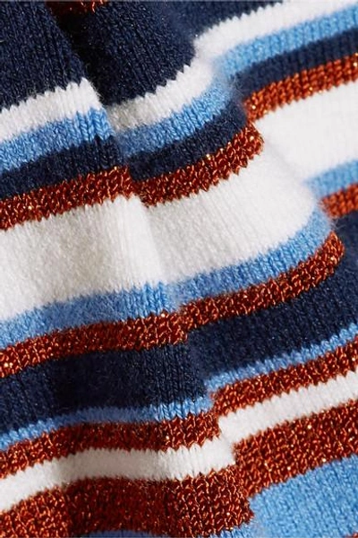 Shop Joostricot Striped Metallic Stretch-knit Sweater In Blue