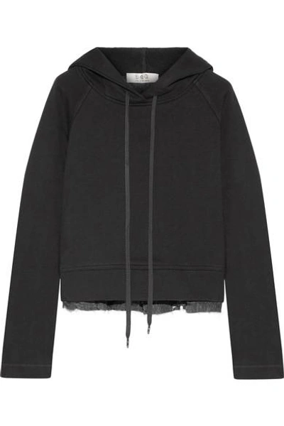 Shop Sea Cotton-jersey And Fil Coupé Chiffon Hooded Top In Black