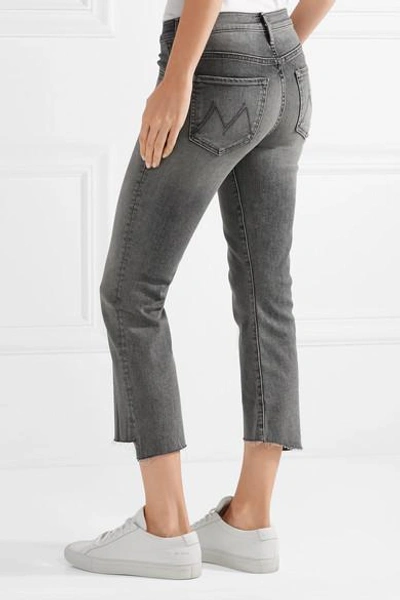 Shop Mother The Insider Crop High-rise Flared Jeans In Gray