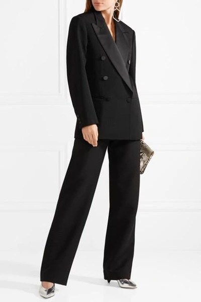 Shop Isabel Marant Oversized Satin-trimmed Wool-twill Blazer In Black