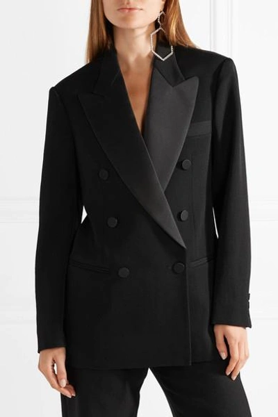 Shop Isabel Marant Oversized Satin-trimmed Wool-twill Blazer In Black