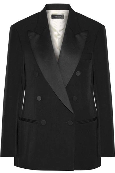 Shop Isabel Marant Oversized Satin-trimmed Wool-twill Blazer In Black