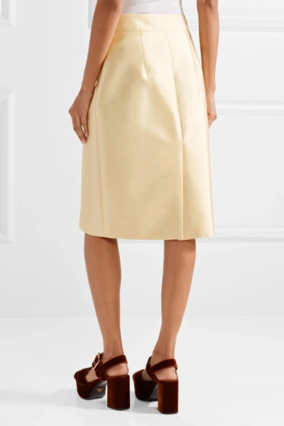 Shop Prada Wool And Silk-blend Midi Skirt In Pastel Yellow