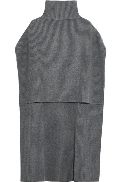 Shop Rosetta Getty Oversized Ribbed Cashmere Turtleneck Poncho In Charcoal