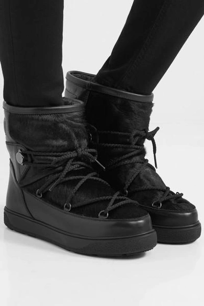 Shop Moncler New Fanny Shearling-lined Calf Hair And Leather Snow Boots In Black