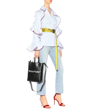 Shop Off-white Leather Tote In Llack Whit