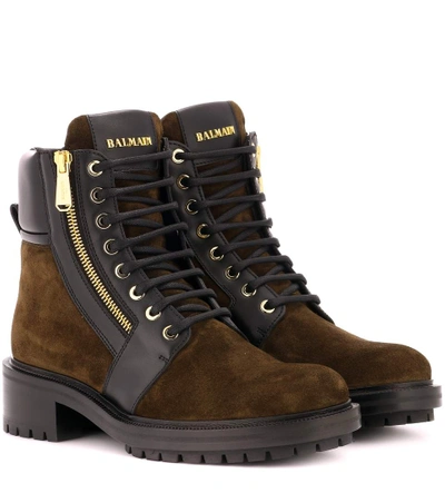 Shop Balmain Army Ranger Suede Ankle Boots In Brown