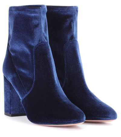 Shop Aquazzura Velvet Ankle Boots In Blue