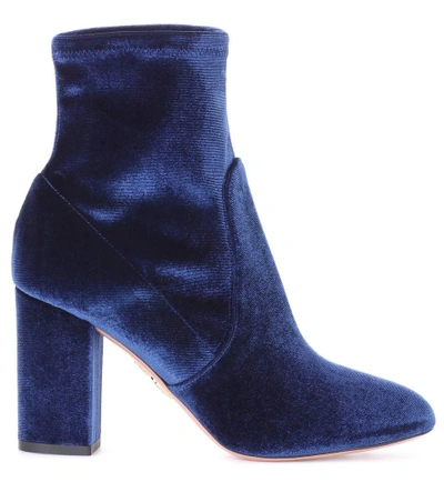 Shop Aquazzura Velvet Ankle Boots In Blue