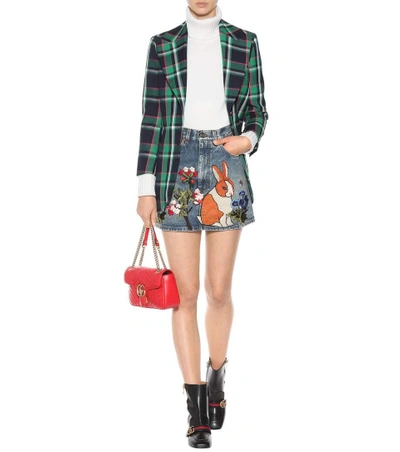 Shop Gucci Embroidered Denim Miniskirt In Multicoloured