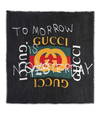 Gucci Printed Modal And Silk-blend Scarf In Black