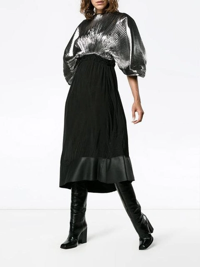 Shop Loewe Pleated Leather Panelled Dress - Black