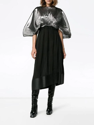 Shop Loewe Pleated Leather Panelled Dress - Black