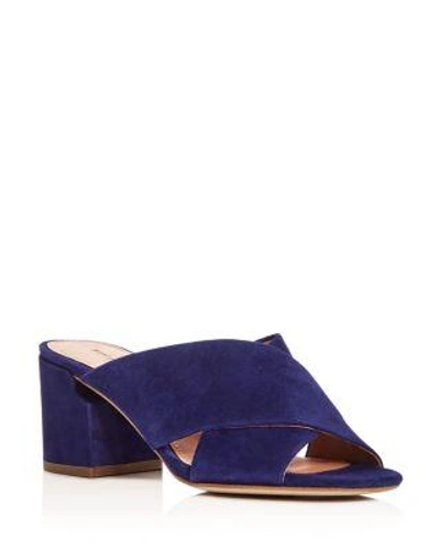 Sigerson Morrison Rhoda Crisscross Mid Heel Slide Sandals In Dark Blue