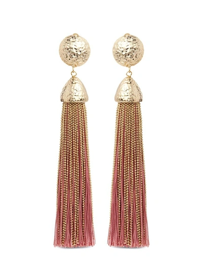 Shop Rosantica Tassel Clip Earrings In Metallic,pink