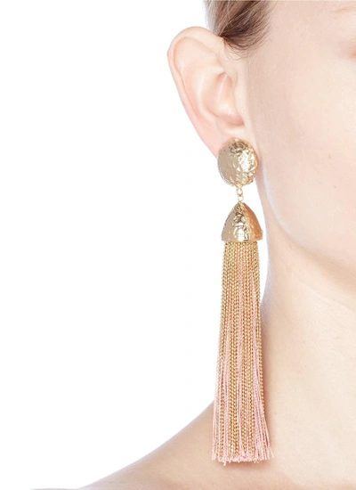 Shop Rosantica Tassel Clip Earrings In Metallic,pink