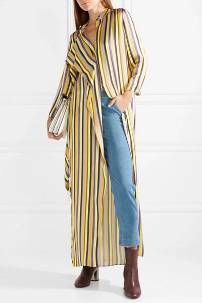 Shop Acne Studios Doree Long Striped Satin Maxi Dress In Yellow