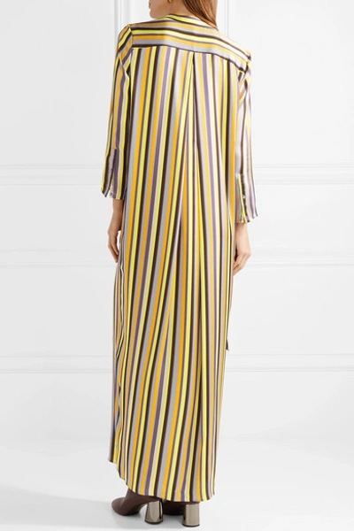 Shop Acne Studios Doree Long Striped Satin Maxi Dress In Yellow