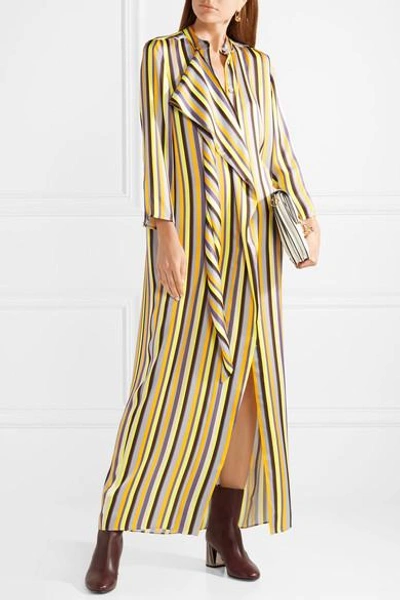Shop Acne Studios Doree Long Striped Satin Maxi Dress In Yellow