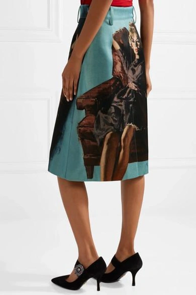 Shop Prada Printed Wool And Silk-blend Skirt In Light Blue