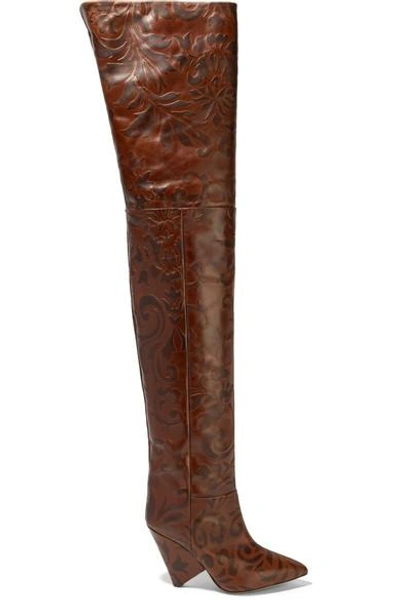 Shop Isabel Marant Lostynn Embossed-leather Over-the-knee Boots