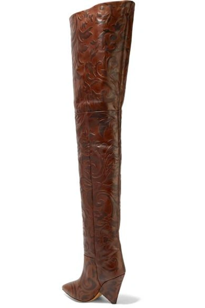 Shop Isabel Marant Lostynn Embossed-leather Over-the-knee Boots