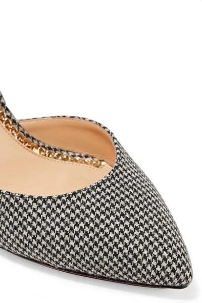 Shop Charlotte Olympia Adele Shearling And Leather-trimmed Houndstooth Wool Pumps