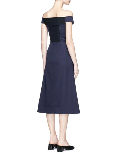 Shop Gabriela Hearst Off-shoulder Mesh Panel Merino Wool Twill Bustier Dress