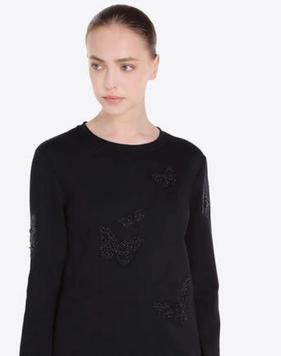 Shop Valentino Sweatshirt Embroidered With Black Butterflies