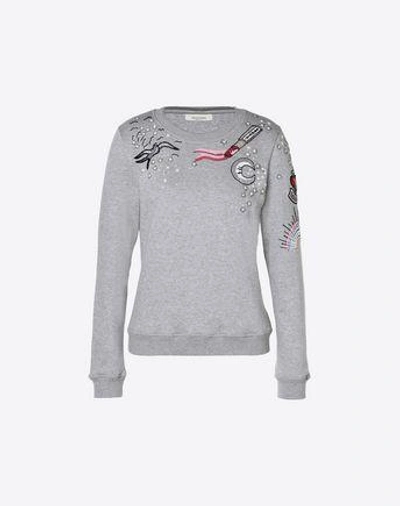 Shop Valentino Embroidered Sweatshirt In Light Grey