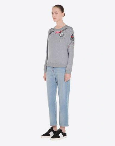 Shop Valentino Embroidered Sweatshirt In Light Grey