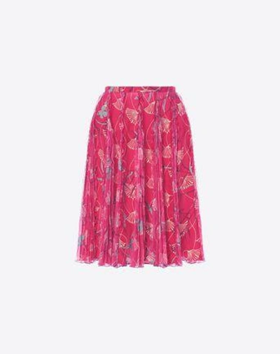 Shop Valentino Printed Crepe De Chine Skirt In Fuchsia