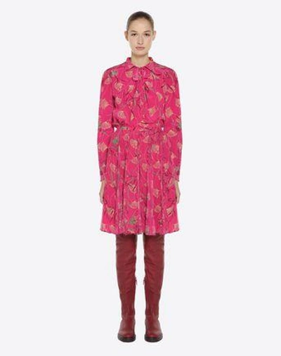 Shop Valentino Printed Crepe De Chine Skirt In Fuchsia