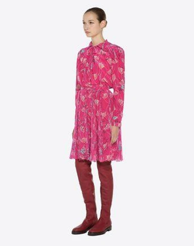 Shop Valentino Printed Crepe De Chine Skirt In Fuchsia