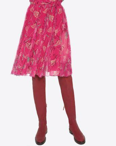 Shop Valentino Printed Crepe De Chine Skirt In Fuchsia