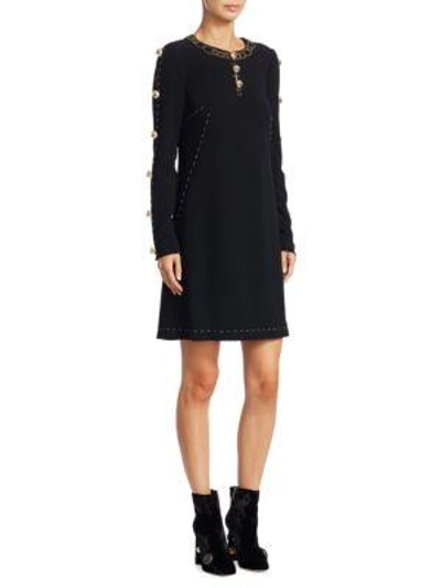 Shop Dolce & Gabbana Gold Accent Cady Dress In Black