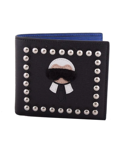 Fendi Leather Wallet In Nero/bluette