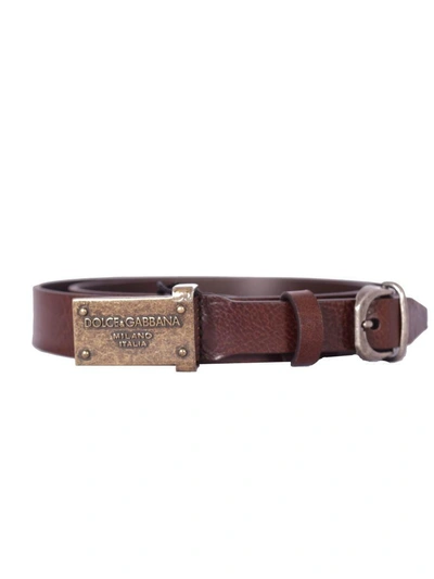 Dolce & Gabbana Plate Buckle Belt In Marrone