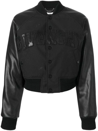 Shop Givenchy Cropped Bomber Jacket In Black